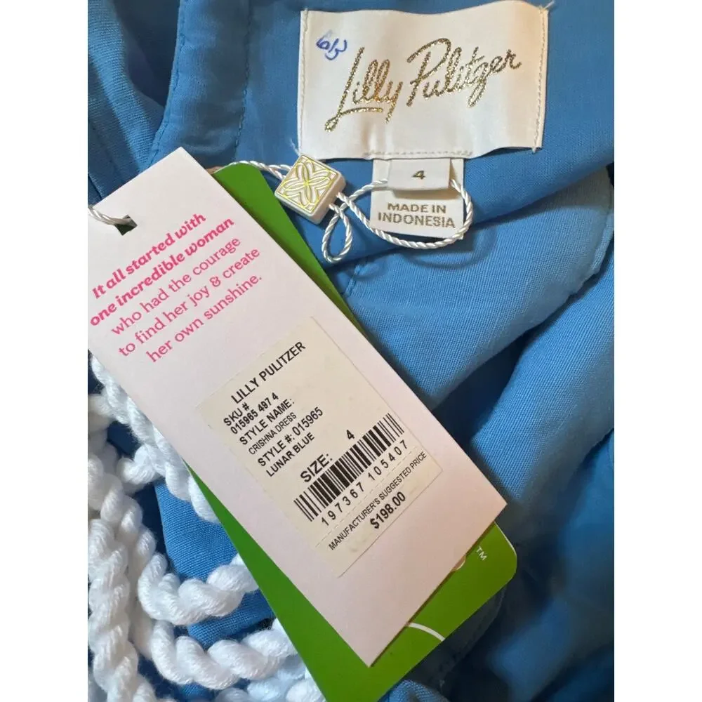 Lilly Pulitzer Crishna Dress Rope Detail Blue Fit Flare Tiered Cotton Linen 4